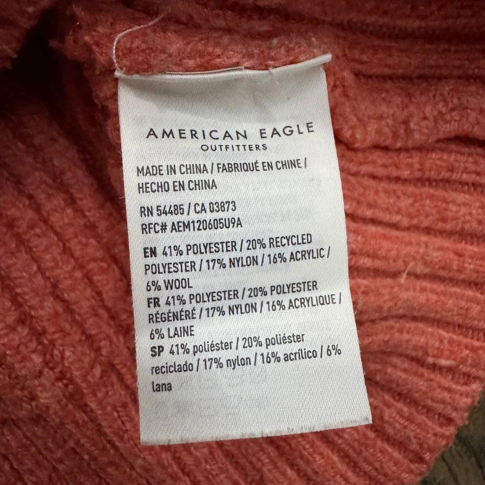 American Eagle Coral Pink Chunky Ribbed Knit Crewneck Sweater XS Cropped Cottage